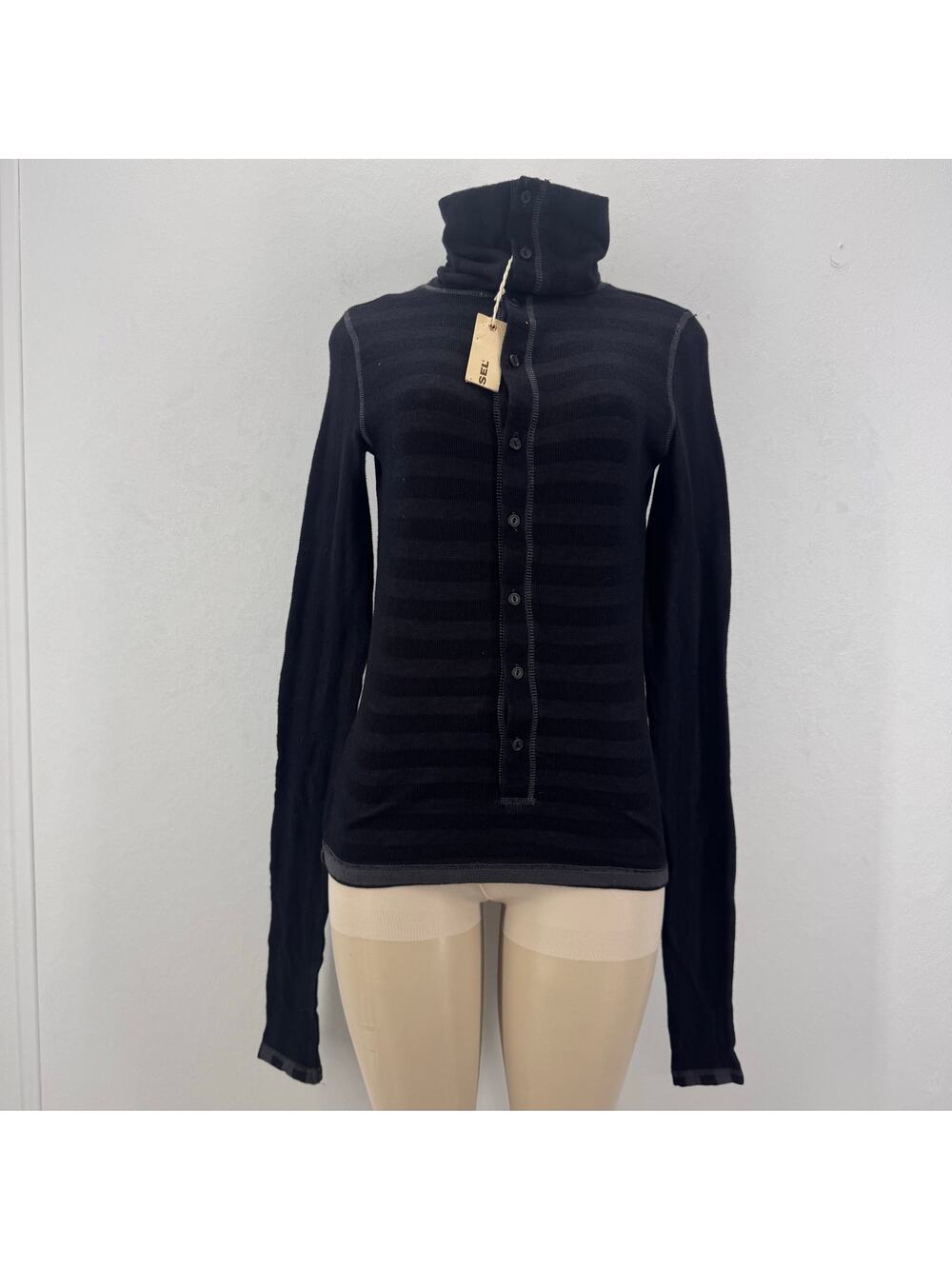 NWT Diesel Women S Stripe Lightweight Button Cardigan Black Whimsigoth Slouchy